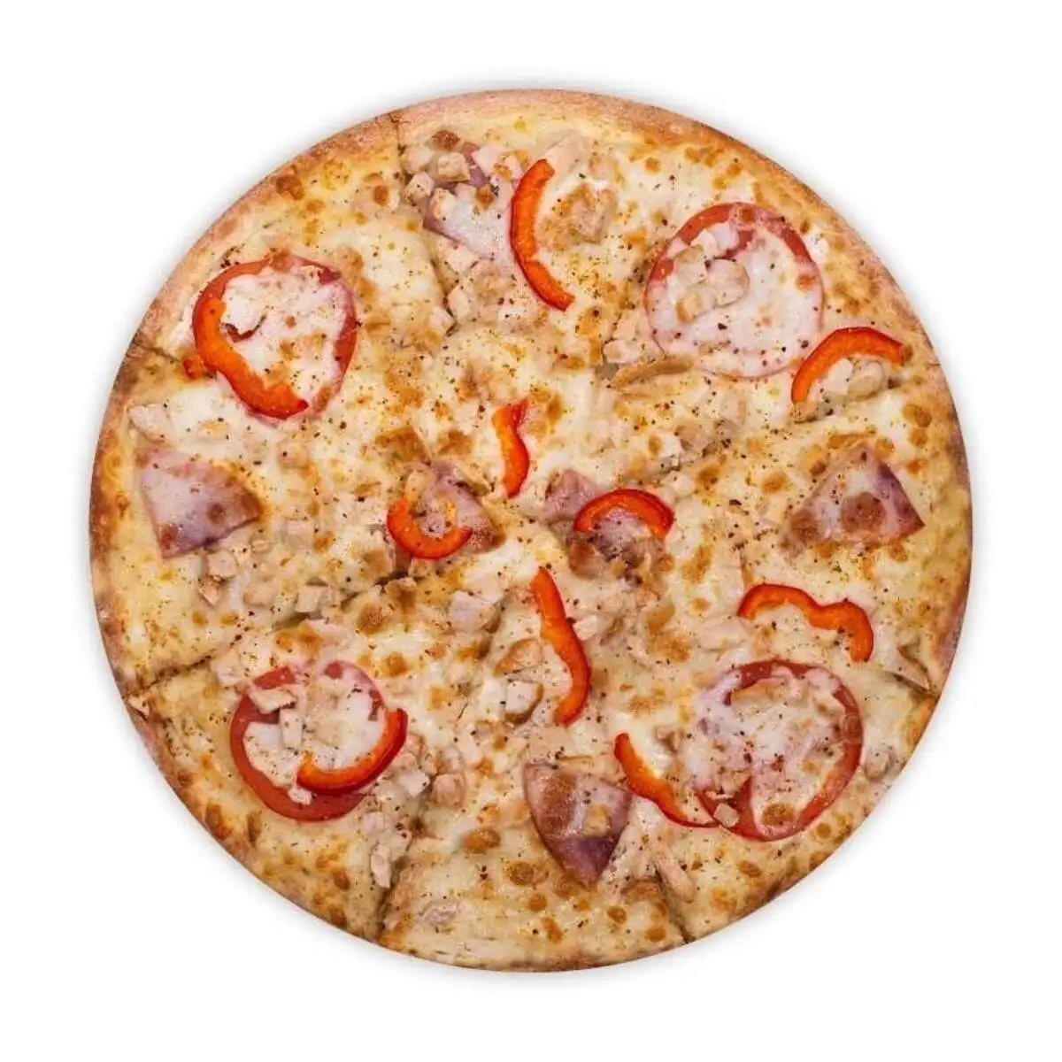 Сливочная пицца 35см с ветчиной, курицей и овощами