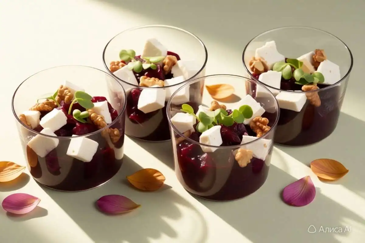 Мини-салат с печеной свеклой и сыром Фета 4 шт.