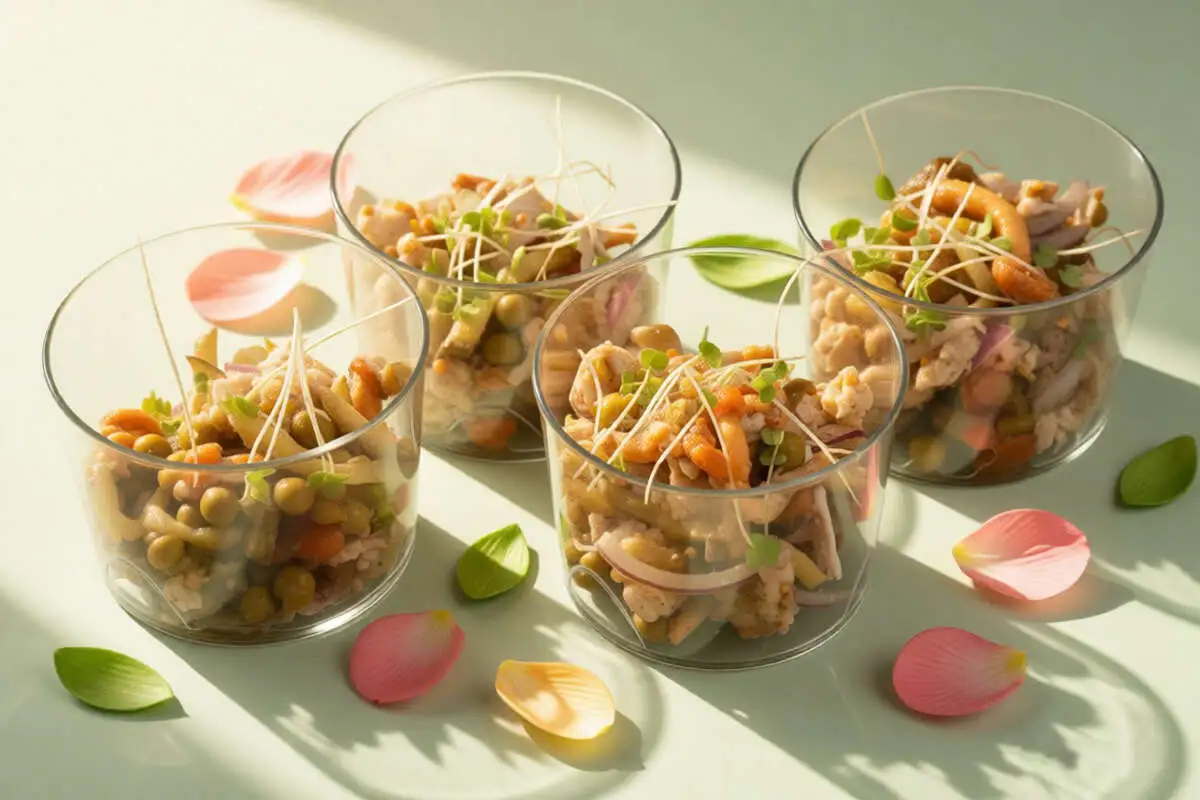 Мини-салат с куриной грудкой, опятами и бочковыми огурчиками 4 шт.