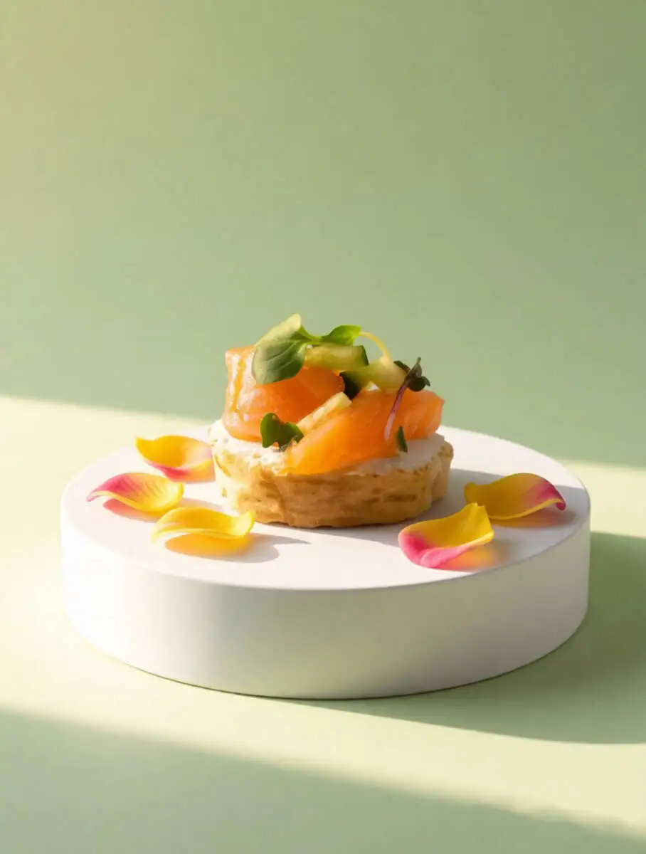 Кростини с семгой, творожным сыром и свежим огурцом 8 шт.