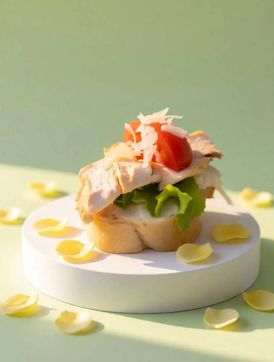 Кростини с куриной грудкой, соусом "Цезарь" и сыром "Пармезан" 8 шт.