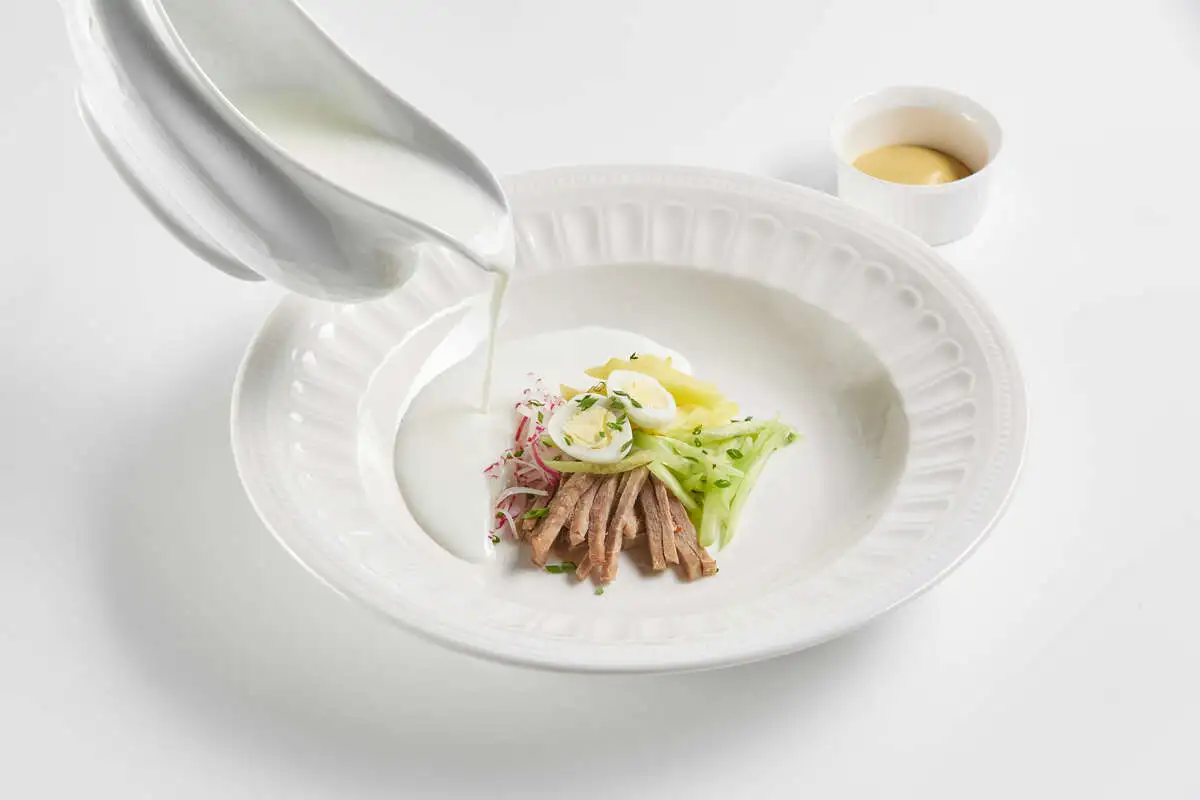 Окрошка с языком на кефире