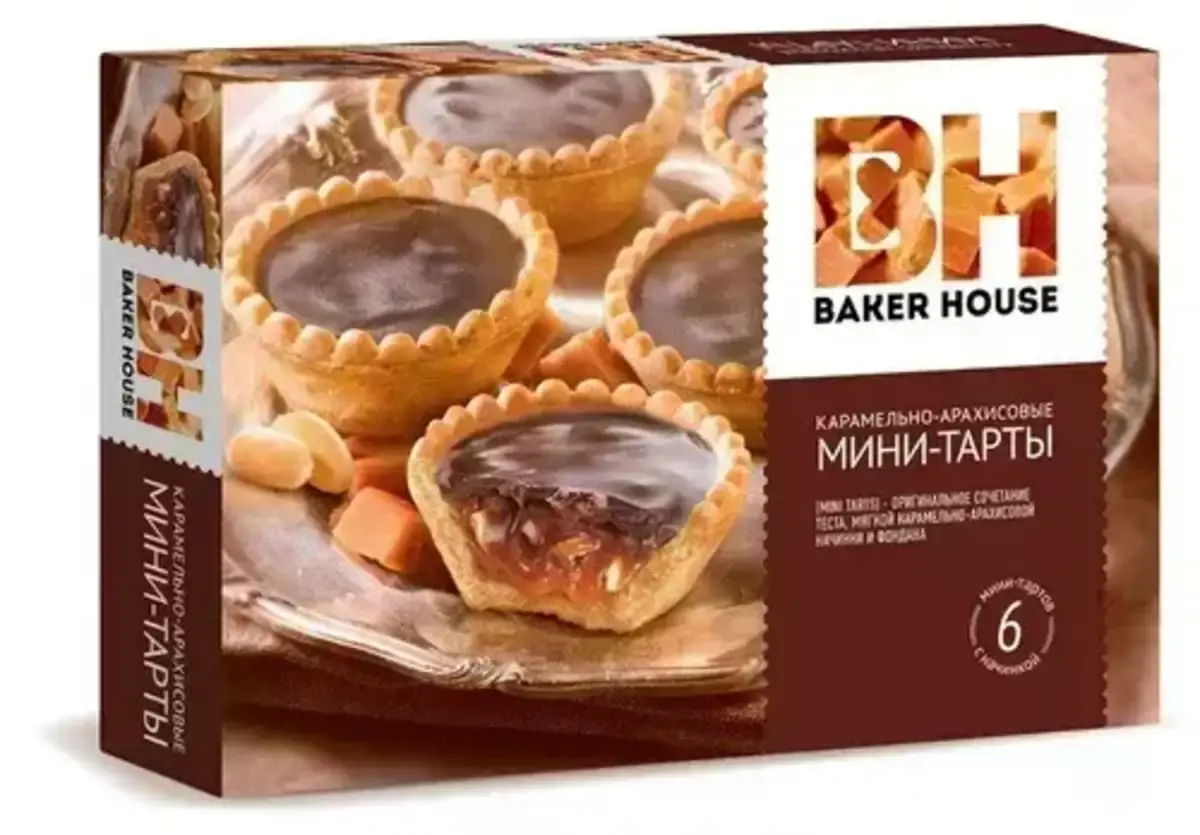 Мини-тарты Бэйкер Хаус с Карамельно-арахисовой начинкой 240 г. (м)