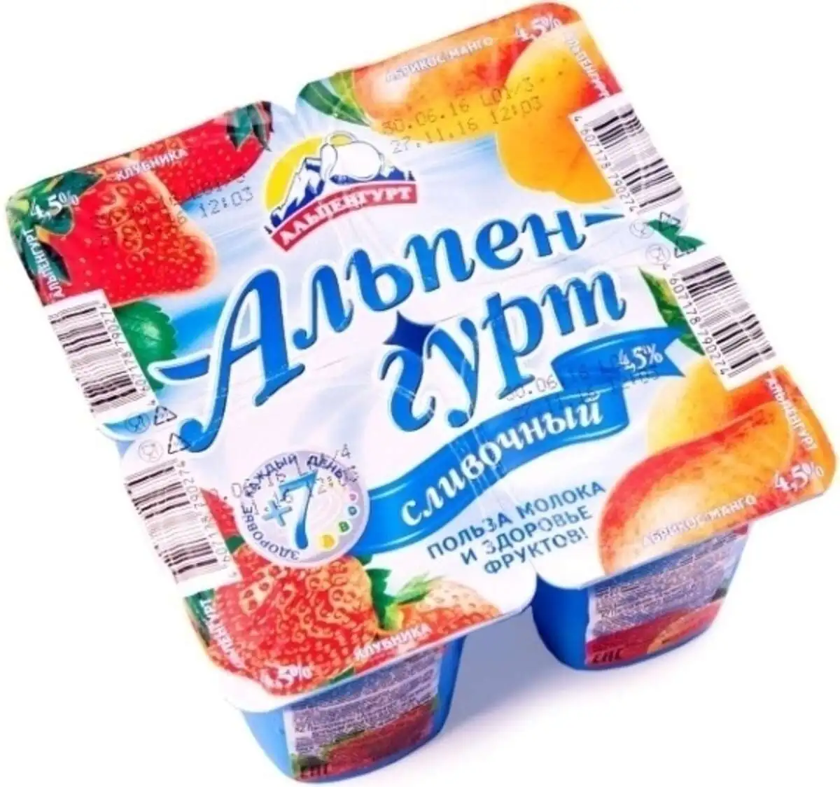 Йогурт Альпенгурт Земляника/Абрикос/Груша 100г(м)