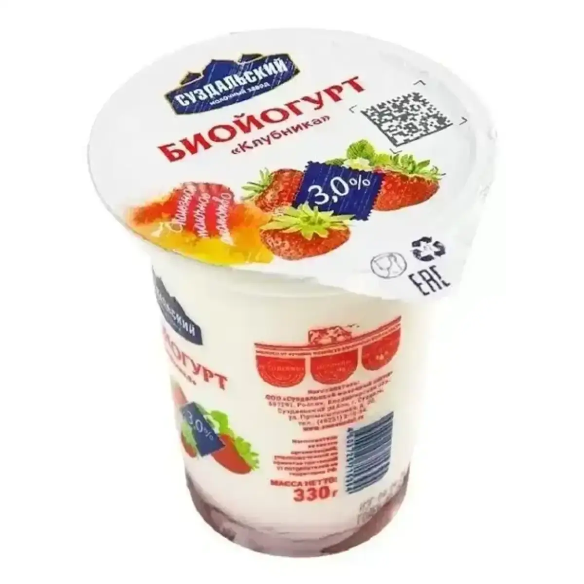 Биойогурт Суздальский Клубника 3% 330Г