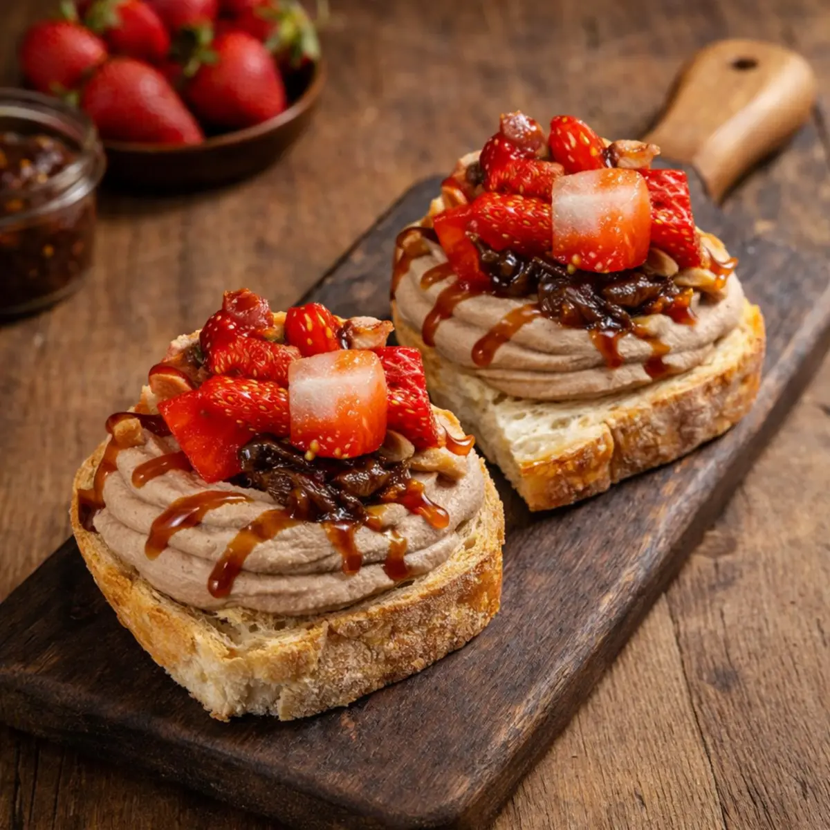 Брускетта с куриным паштетом и клубникой