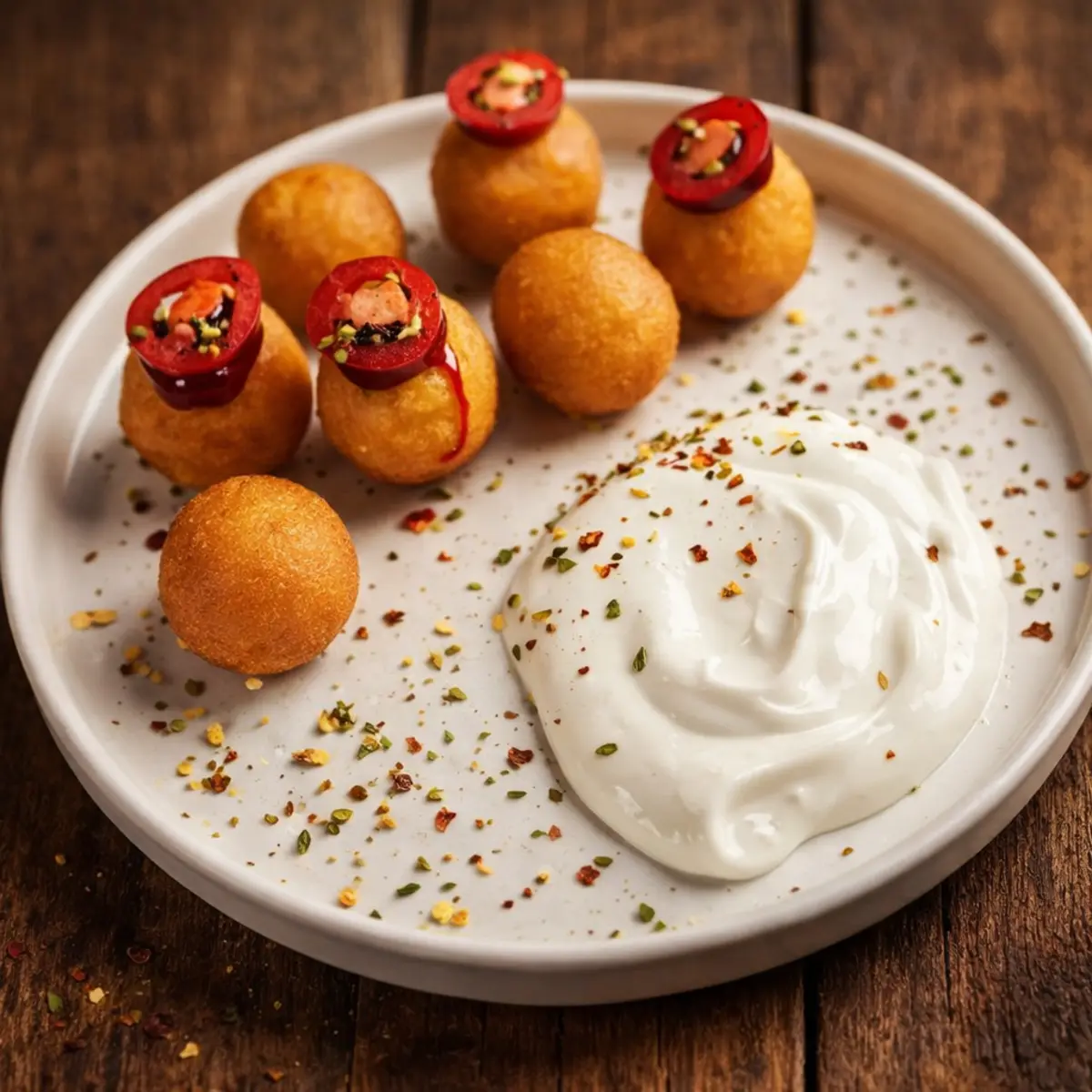 Сырные шарики с острым соусом