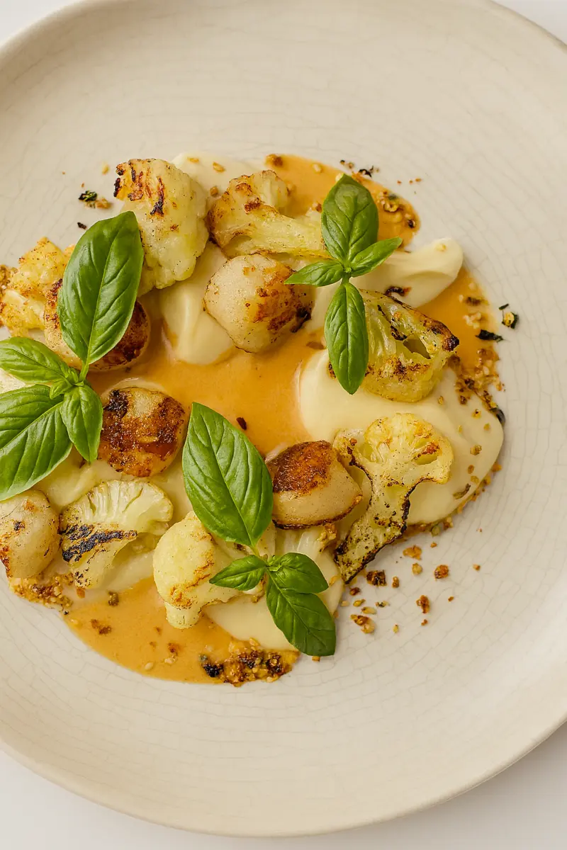 Гребешки с муссом из цветной капусты