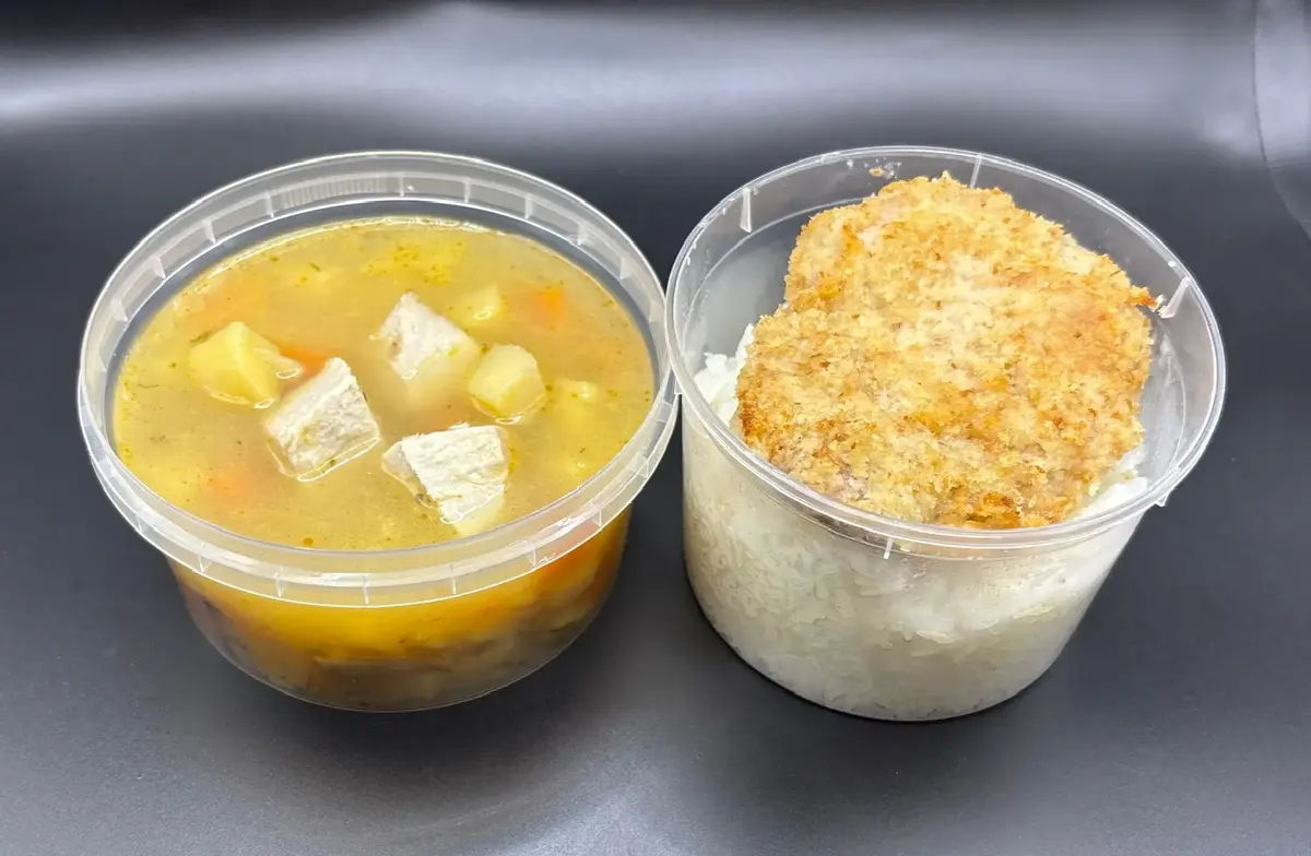 2 Мясной: Картофельный со свининой, Свинка по-венски с рисом