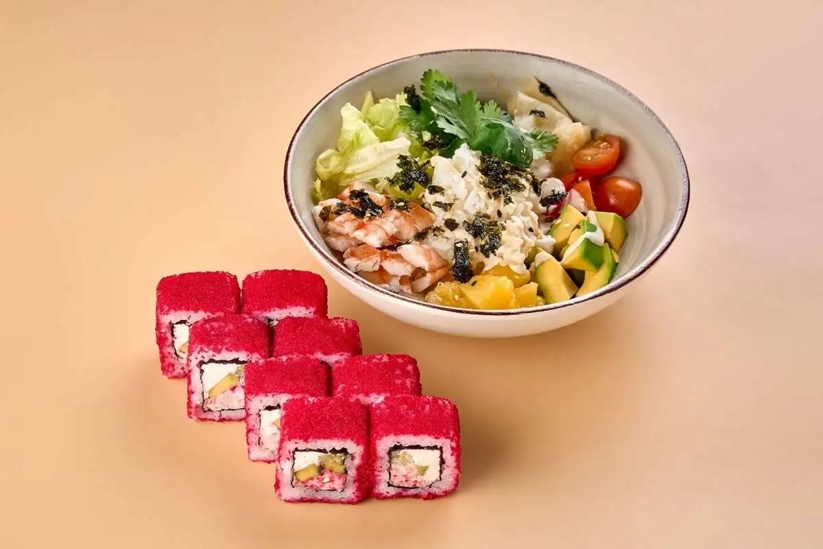 Комбо Ролл Калифорния/Поке с креветкой