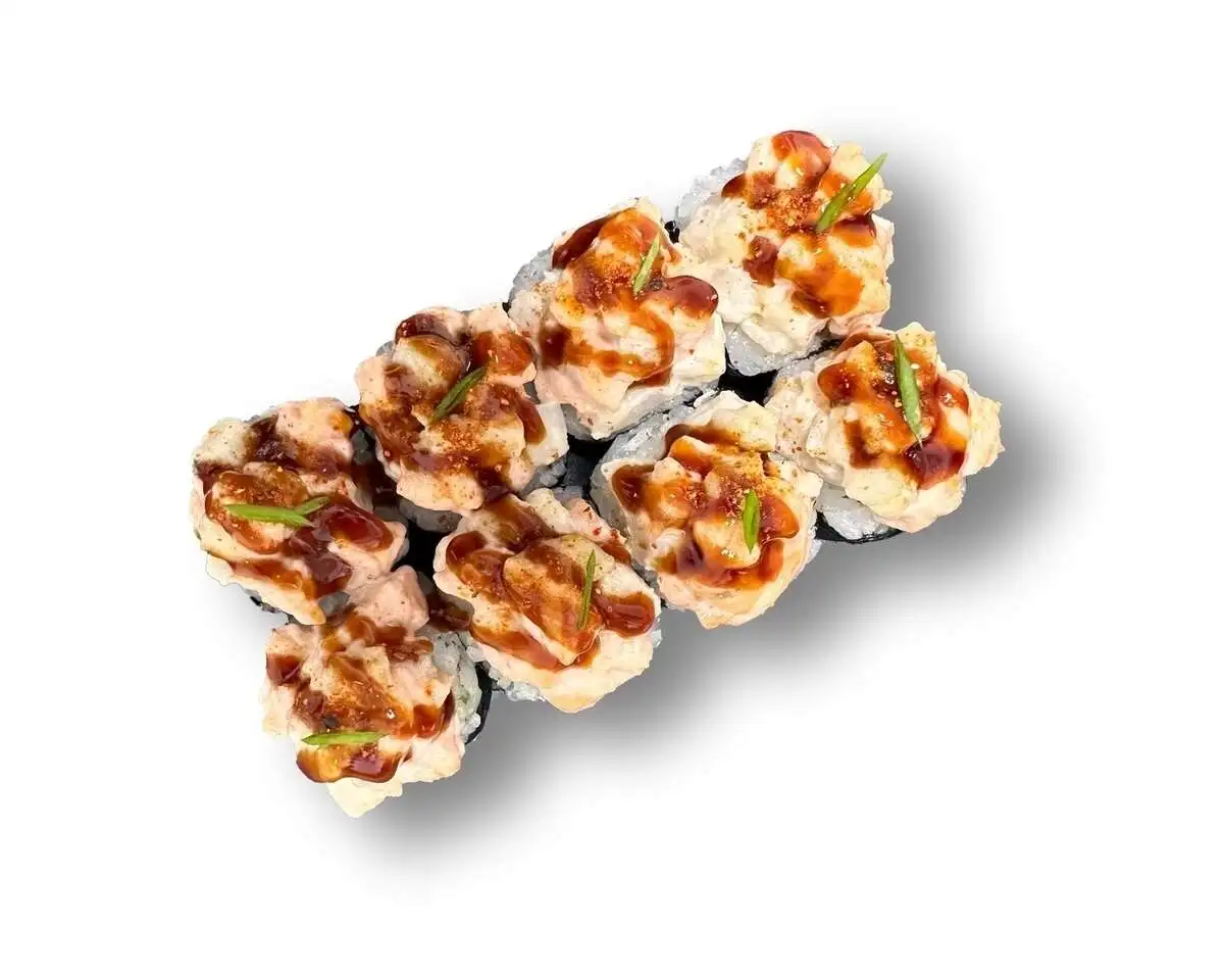 Запеченный ролл с лососем и гребешком