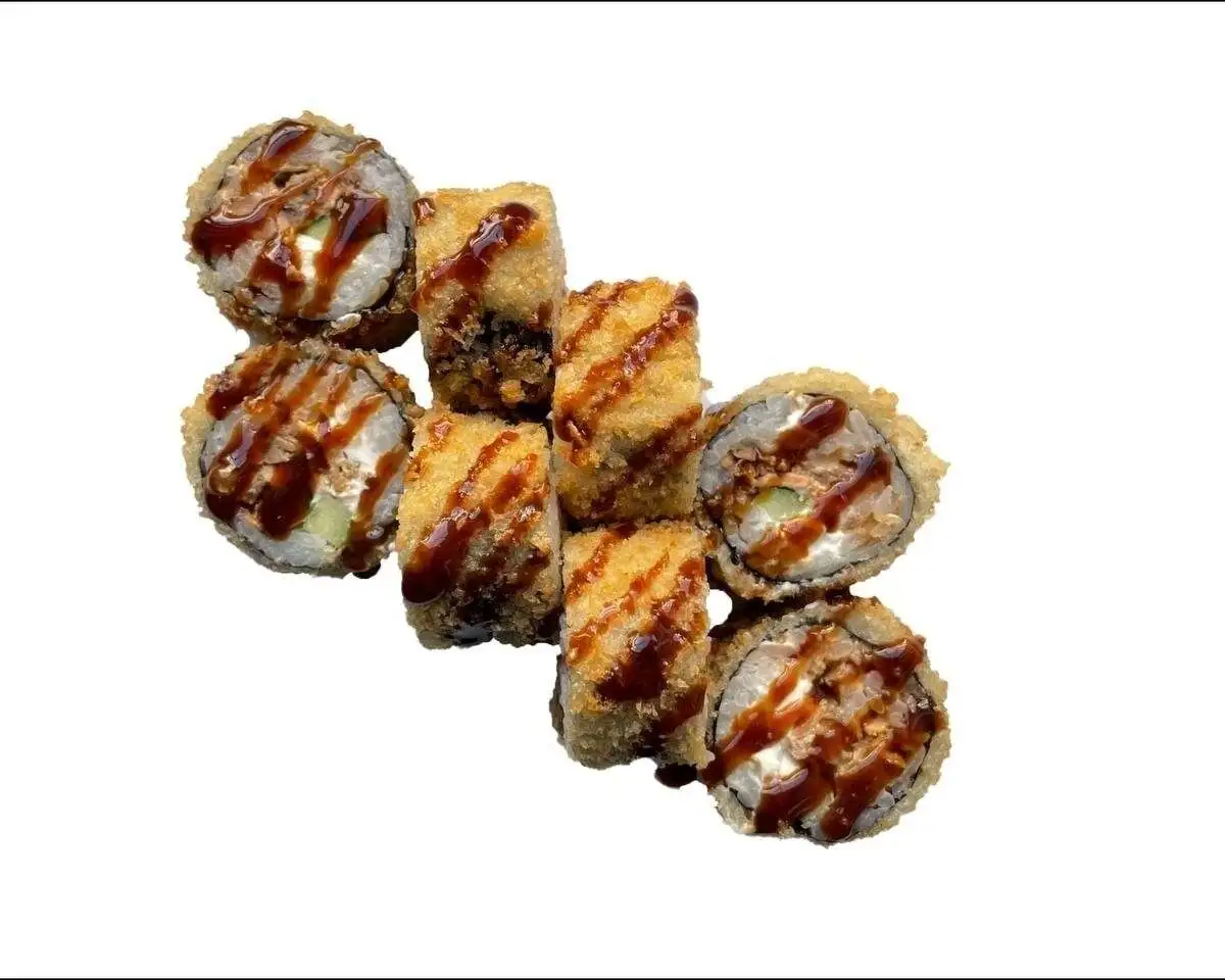 Горячий ролл с лососем терияки 