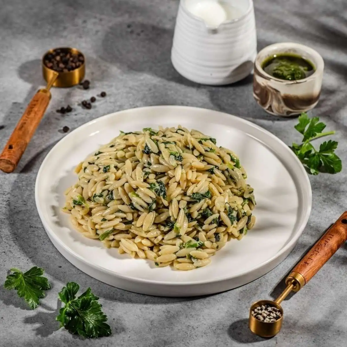 Орзо со шпинатом