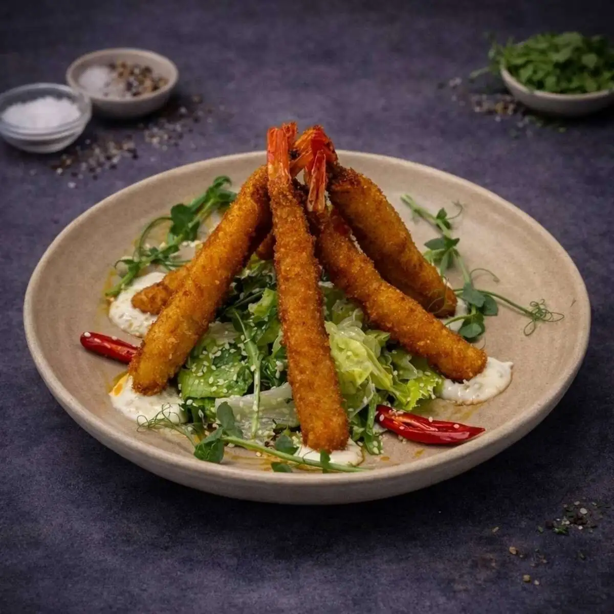 Креветки в панировке с соусом чили