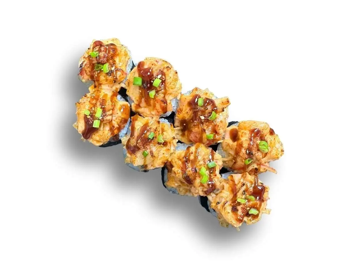 Запечённый ролл с лососем и крабом