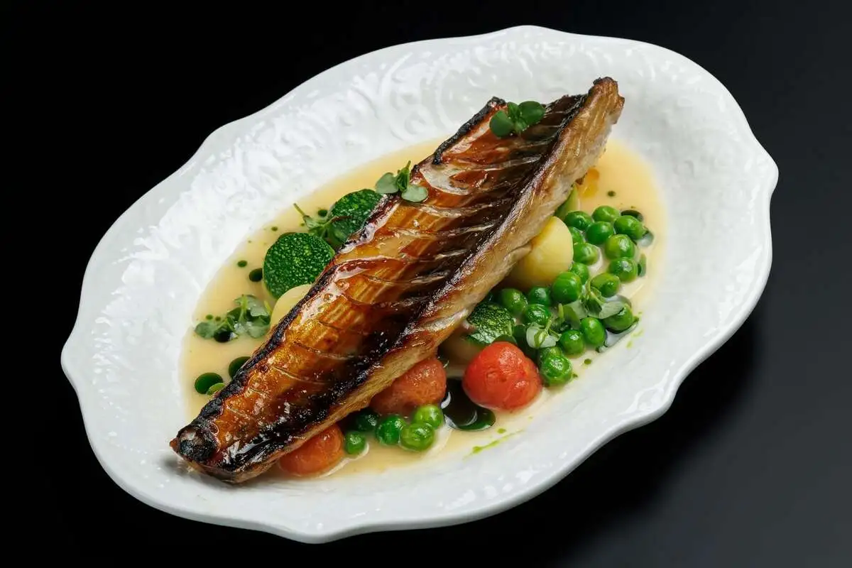 Филе скумбрии с овощами в сливочном соусе