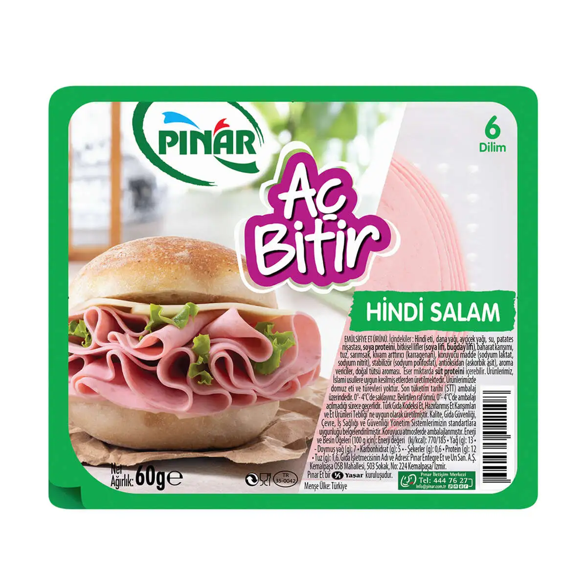 KOLBASA PINAR GURME HINDI SALAM BUYUK DILIM 60GR