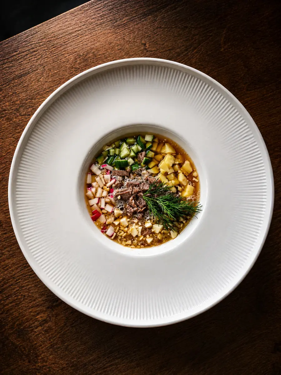 Окрошка с говядиной на квасе