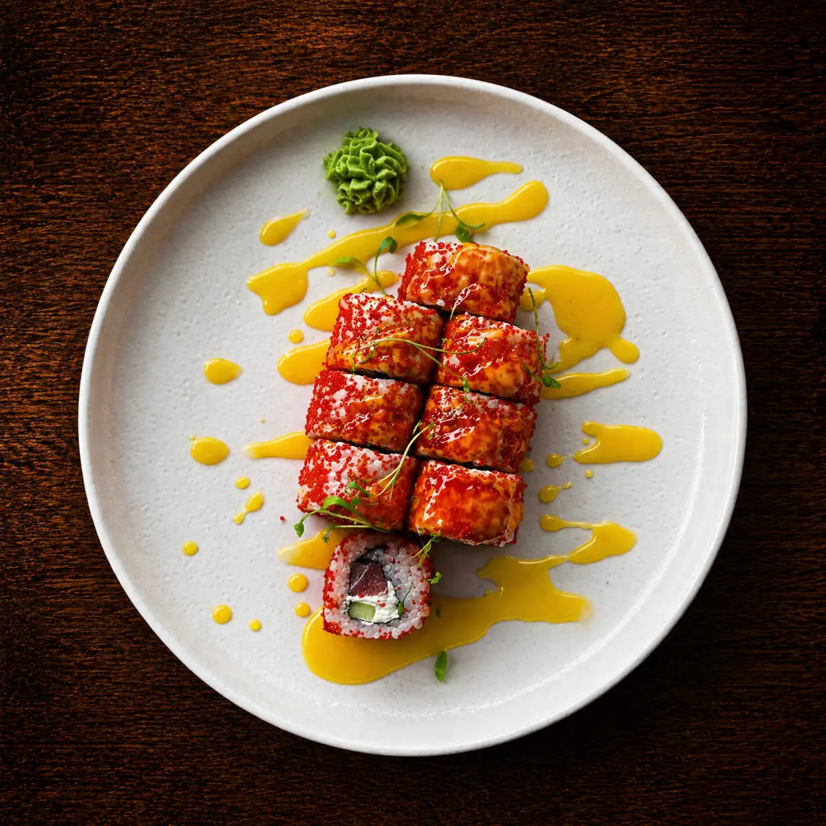 Ролл с тунцом и соусом юдзу