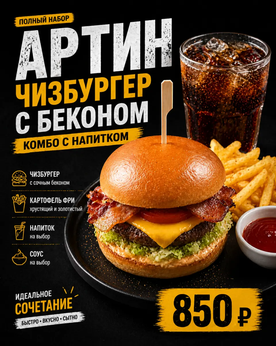  комбо 3 Чизбургер с беконом  