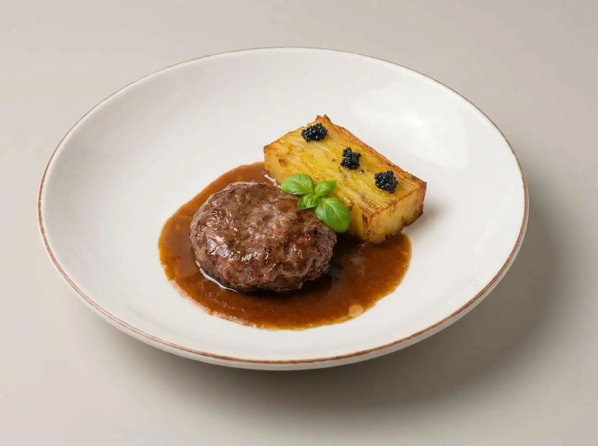 Котлета гриль из мраморного мяса с соусом Жу