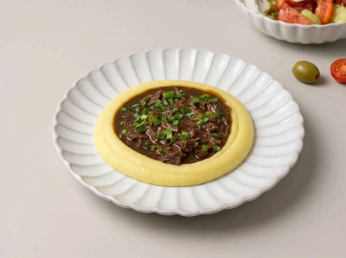 Томленые говяжьи щёчки с картофельным пюре 