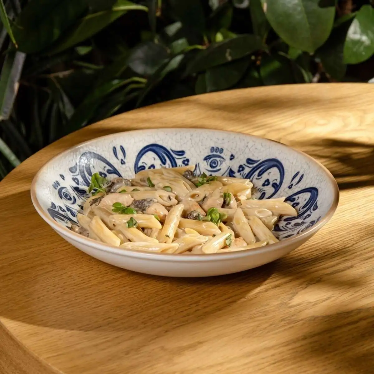 Пенне с форелью и сморчками