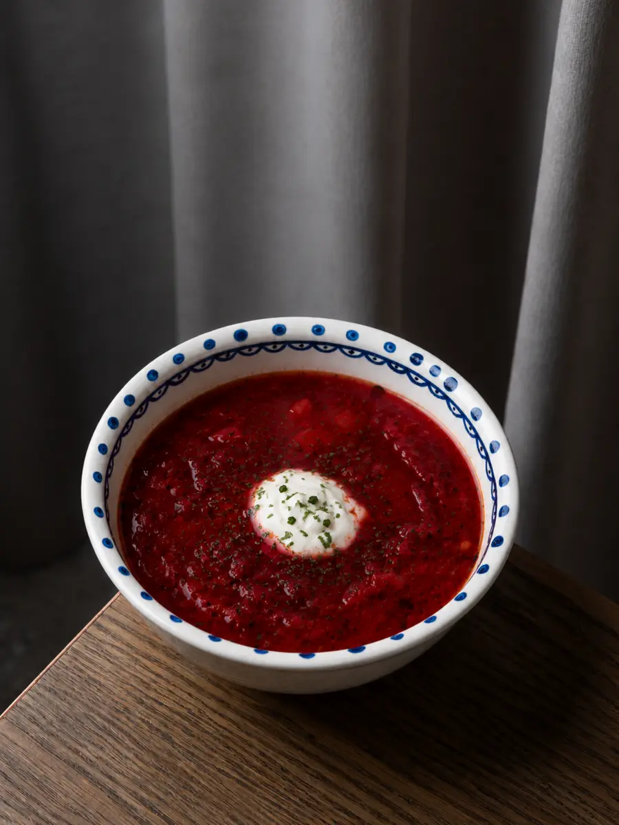 Борщ с копченой грушей и курицей