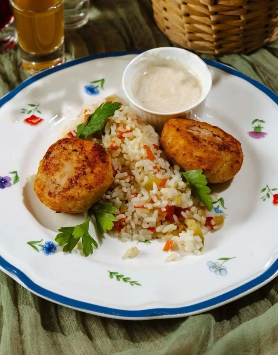 Щучьи биточки с рисом и овощами