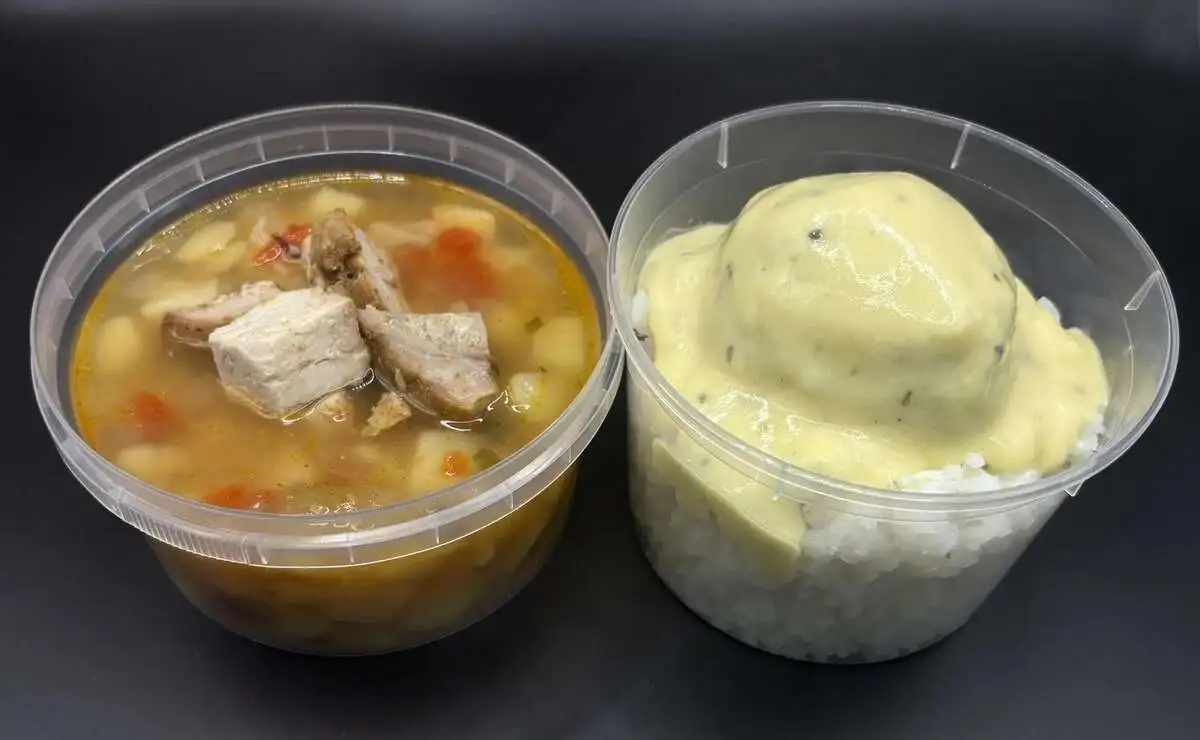 2 Мясной: Картофельный с болгарским перцем, Тефтеля в сливочном соусе с рисом