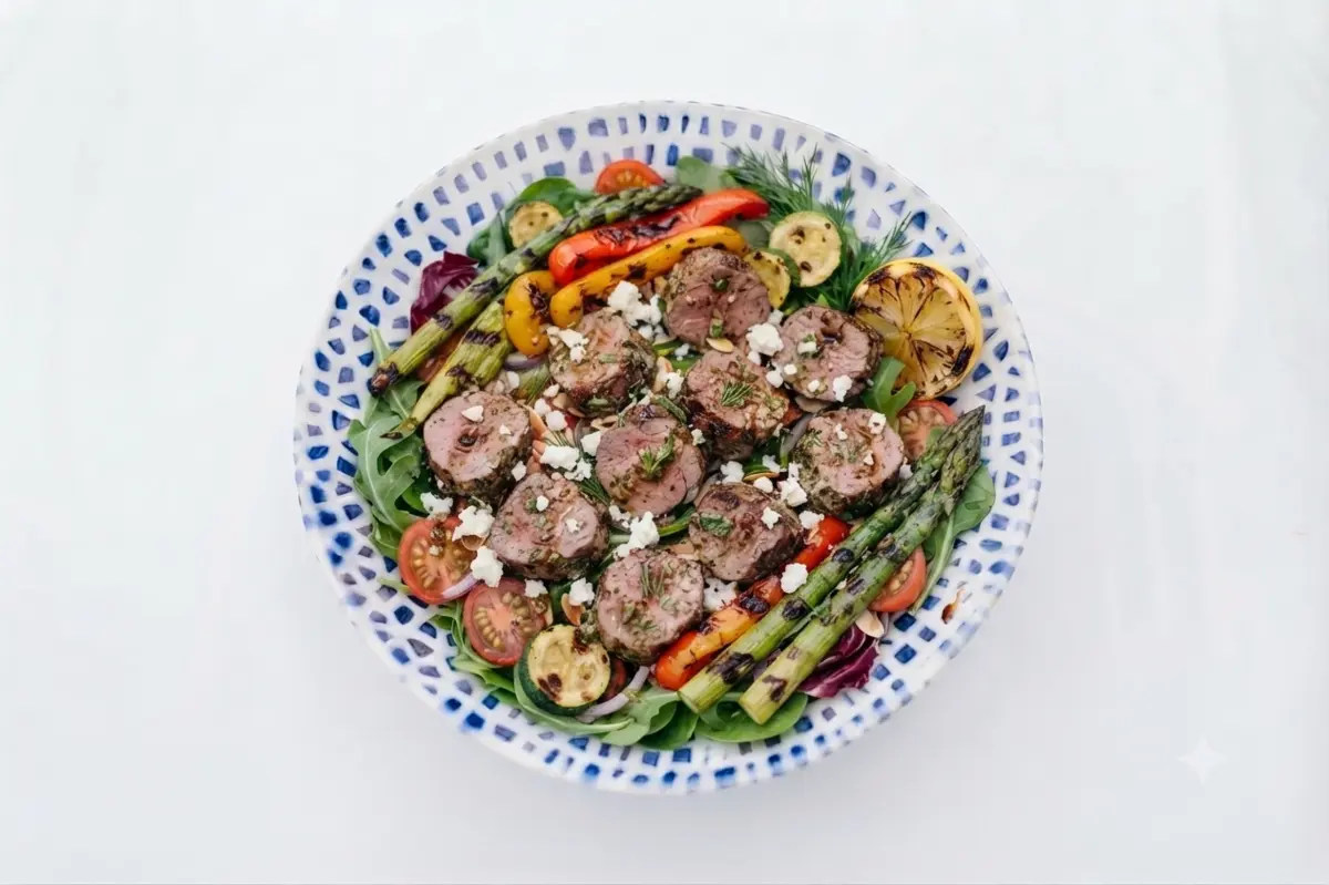Салат с нежным ягненком и овощами