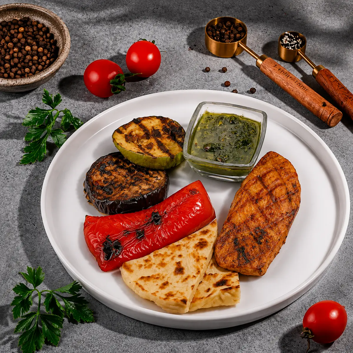 Стейк из курицы с овощами