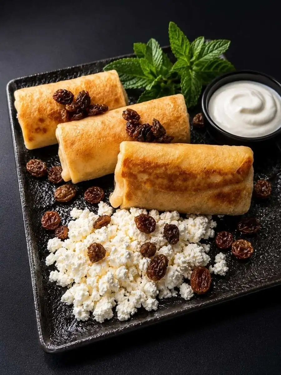 Блины с творогом и изюмом