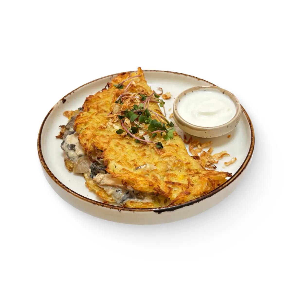 ДРАНИК С ГРИБНЫМ ЖЮЛЬЕНОМ И КУРИЦЕЙ