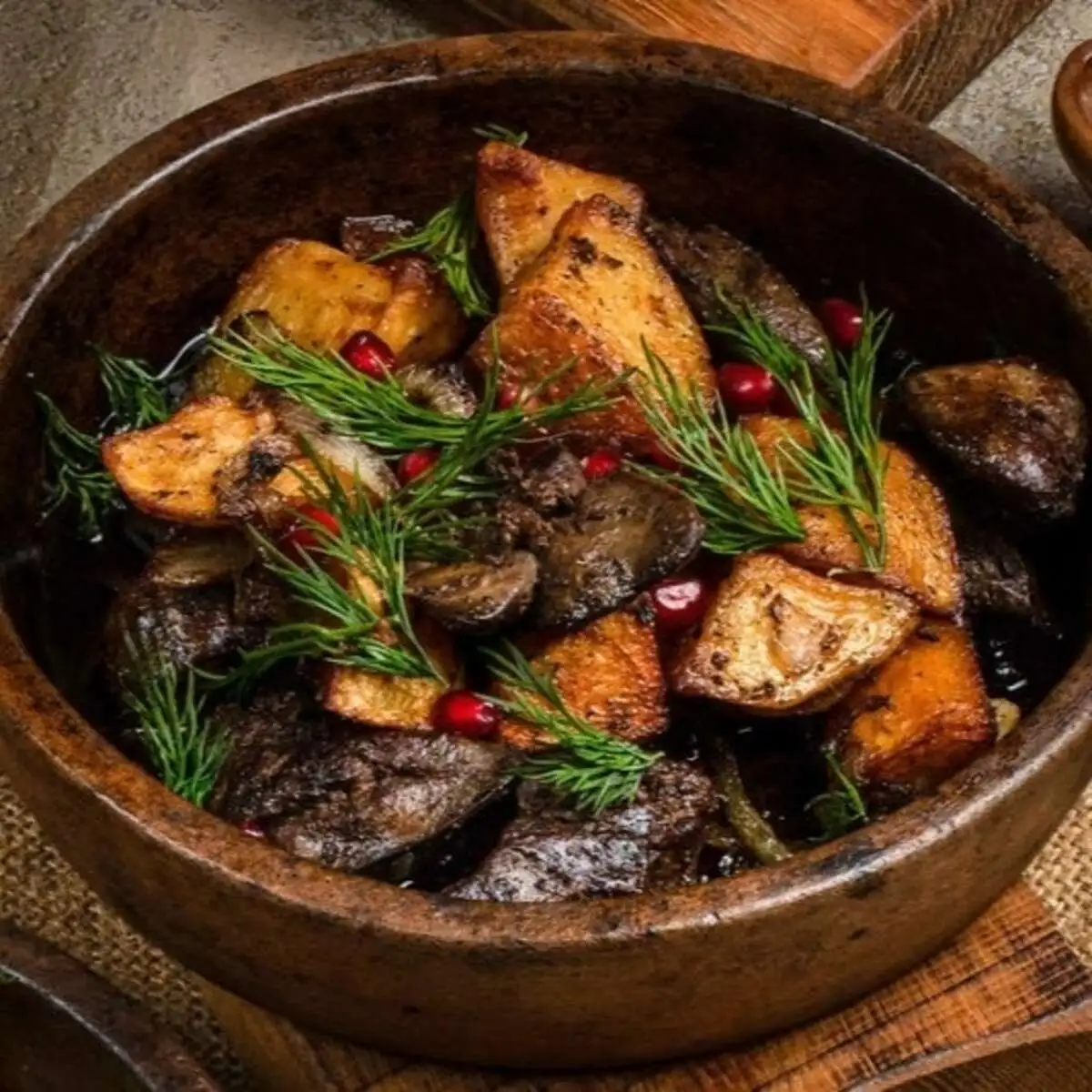Картофель жареный с куриной печенью