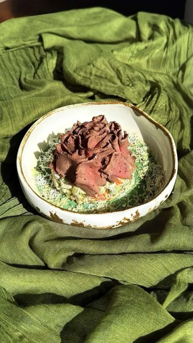Оливье с говядиной и горошком/Olivier with beef