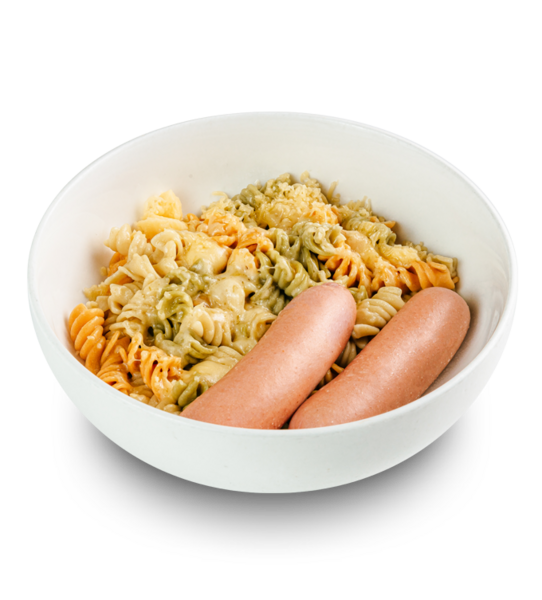 Макарошки с сосисками и сыром