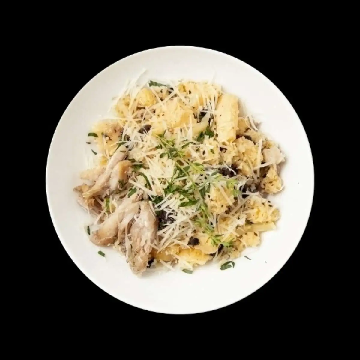 Скрембл с цыпленком и грибами