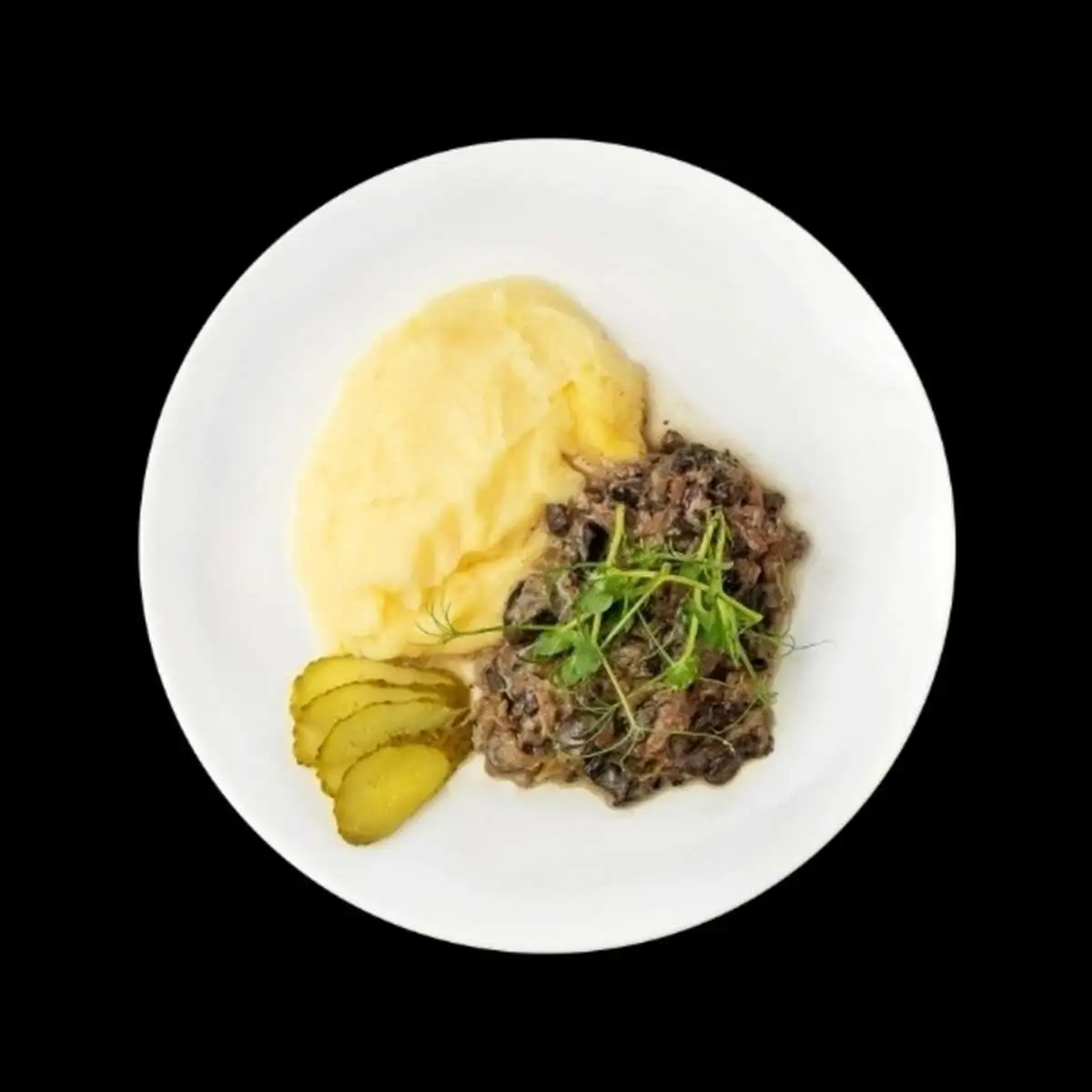Бефстроганов из говядины в сливках с картофельным пюре