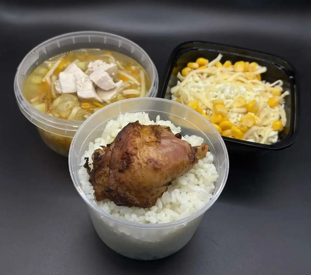 3 Чикен: Солнечный, Лапша куриная, Курочка запечённая с рисом
