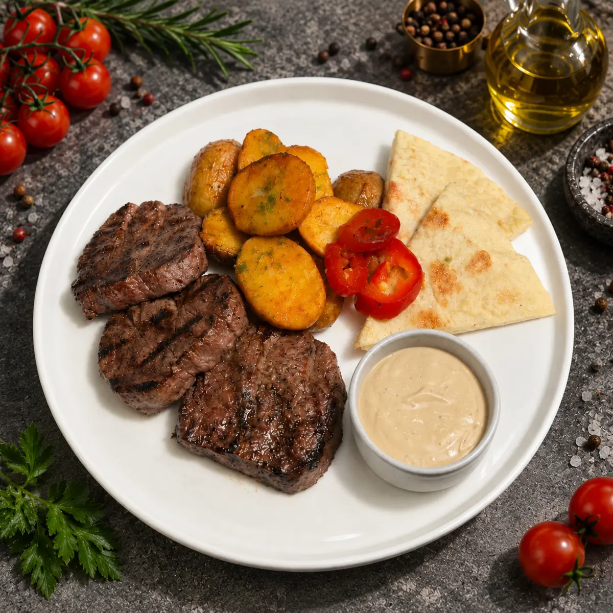 Говяжья вырезка с печеным картофелем