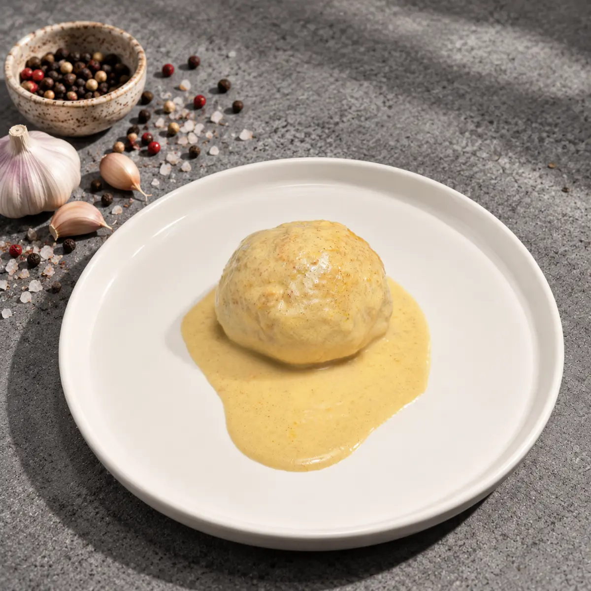 Котлета мясная с соусом чкмерули